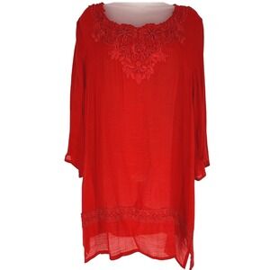 MAD Style Large Red Lightweight Tunic Dress Lace Boho Romantic Casual